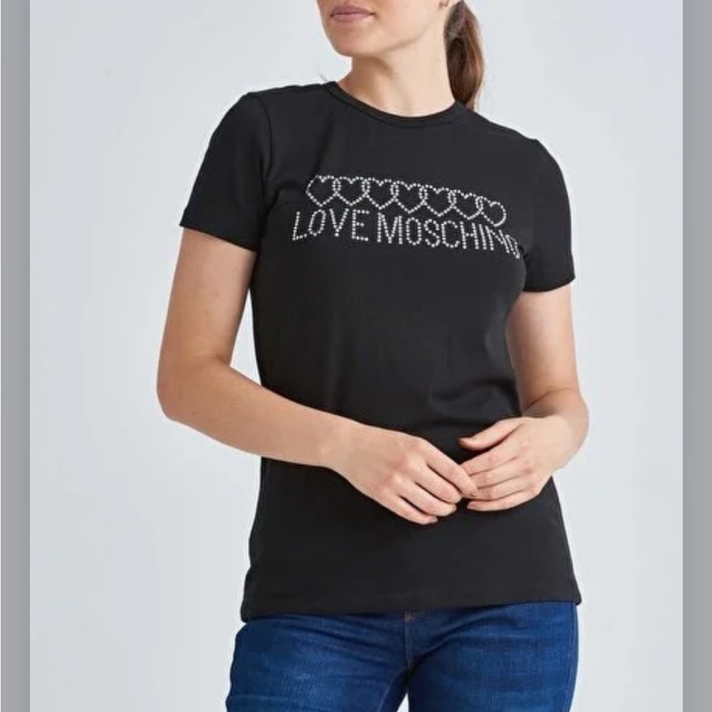 Love Moschino Short Sleeve Crewneck Rhinestone Tee
